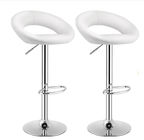 White Color Adjustable Bar Stool Chair PU Leather Swivel In Polished Leg